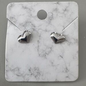 Silver Tone Heart Stud Earrings